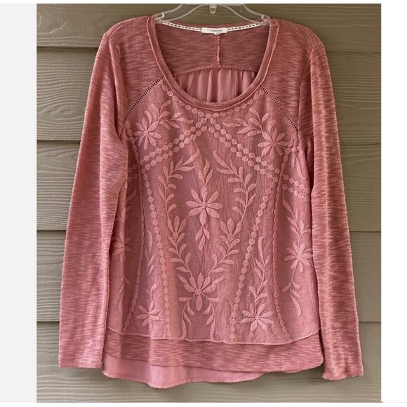 Maurices Juniors Terracotta Knit Lace Accents Long Sleeve Tunic Top Size XXL - Picture 2 of 9